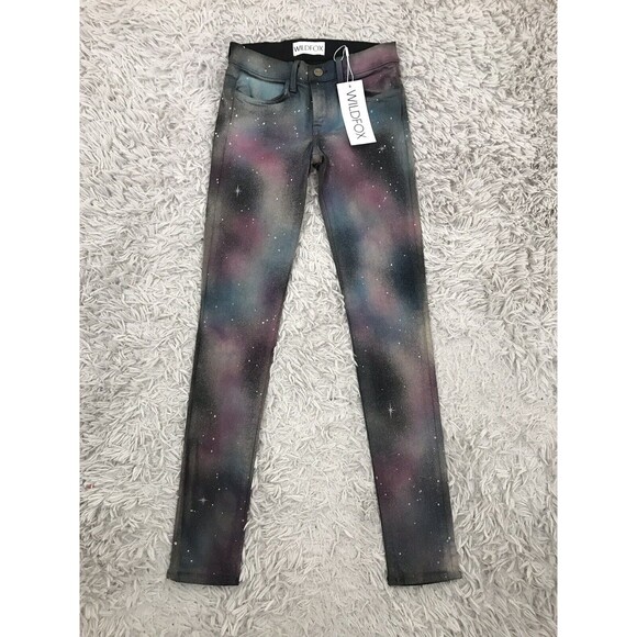 WildFox Jeans 24 Marianne‎ Skinny Nebula Galaxy mid rise paint splatter - Picture 1 of 5